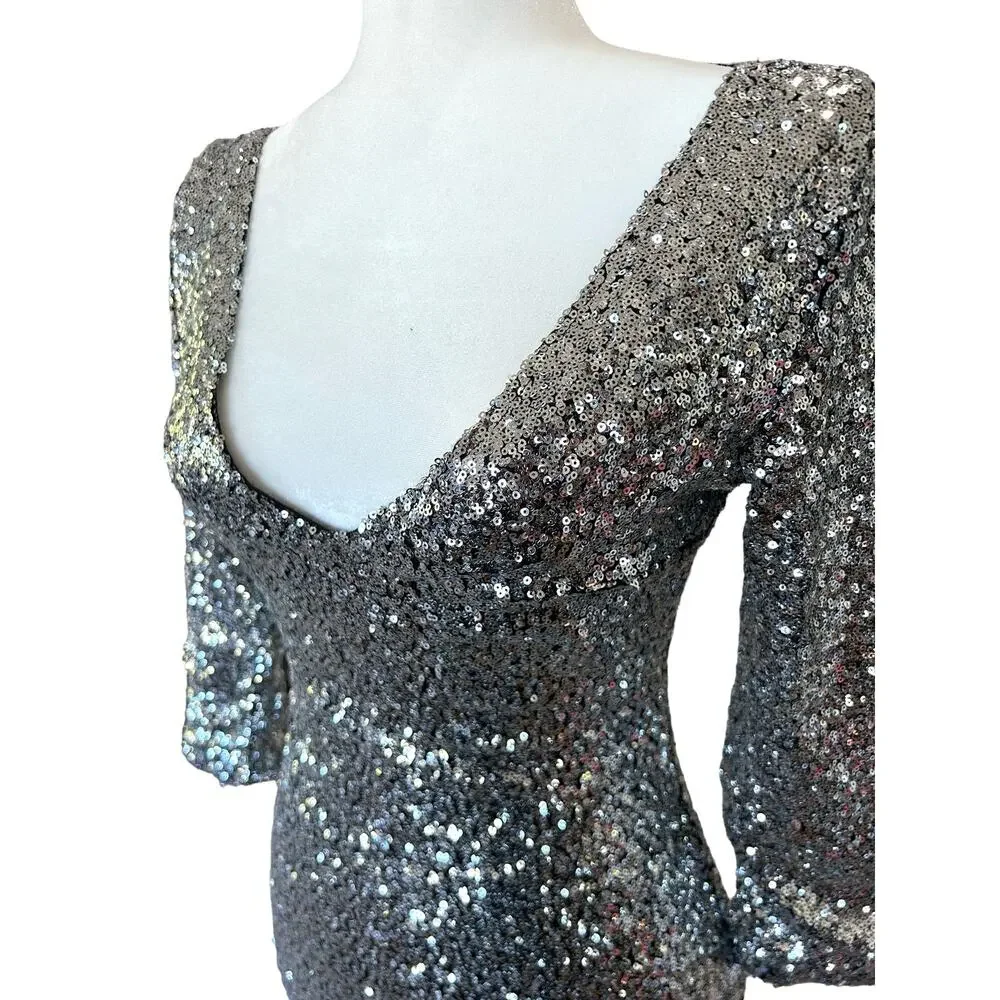 Windsor Sequin Dress Womens Small Silver Mini‎ Bodycon NYE Holiday Glam Party